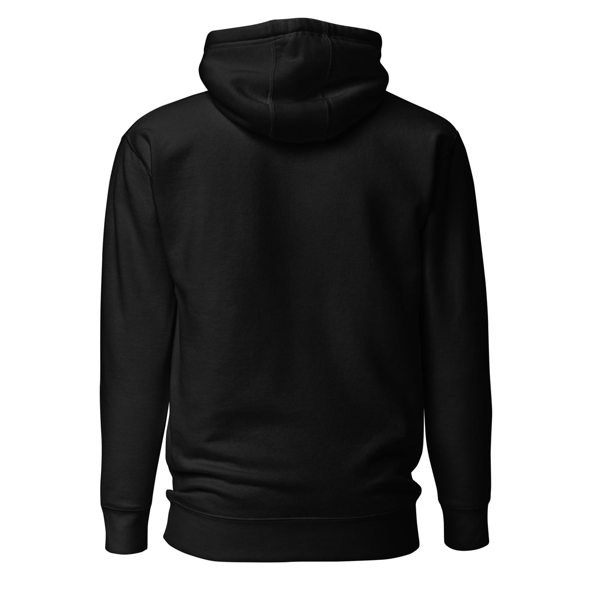 Black Signature pullover hoodie — supplier back-view mockup.